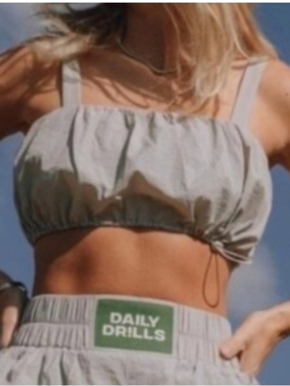 Daily drills bubble bra crop top women’s XS gray cinch drawstring W